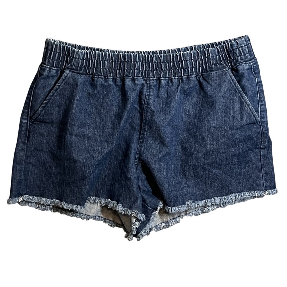 Tinseltown Women's Blue Denim Shorts Elastic Waist Frayed Hem Size M